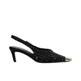 Anine Bing Nina Heels with Metal Toe Cap in Black and White Tweed