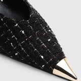 Anine Bing Nina Heels with Metal Toe Cap in Black and White Tweed
