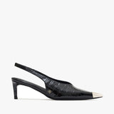 AB Nina Heel Metal Toe Cap - Black Embossed
