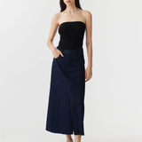 Bassike Longerline Denim Skirt - Indigo