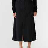 Longerline Denim Skirt | Washed Black