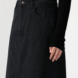 Longerline Denim Skirt | Washed Black