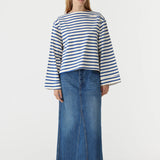 Stripe Boatneck Long Sleeve Tee | Natural and Cobalt
