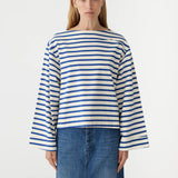 Stripe Boatneck Long Sleeve Tee | Natural and Cobalt