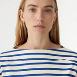 Stripe Boatneck Long Sleeve Tee | Natural and Cobalt