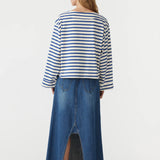 Stripe Boatneck Long Sleeve Tee | Natural and Cobalt