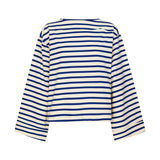 Stripe Boatneck Long Sleeve Tee | Natural and Cobalt