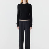 Bassike Twill Stripe Detail Pant in Black and Argan Stripe.