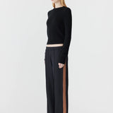 Bassike Twill Stripe Detail Pant in Black and Argan Stripe.