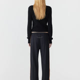 Bassike Twill Stripe Detail Pant in Black and Argan Stripe.