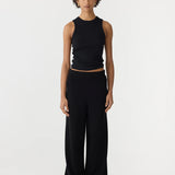 Bassike Wide Leg Athletic Cotton Pant in Black