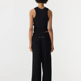 Bassike Wide Leg Athletic Cotton Pant in Black