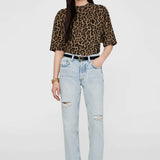 Anine Bing Avi Tee in Black and Brown Leopard