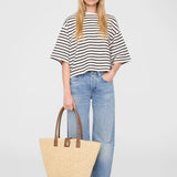 Anine Bing Myers Cropped Tee in Black Stripe French Terry