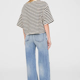 Anine Bing Myers Cropped Tee in Black Stripe French Terry