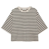 Anine Bing Myers Cropped Tee in Black Stripe French Terry