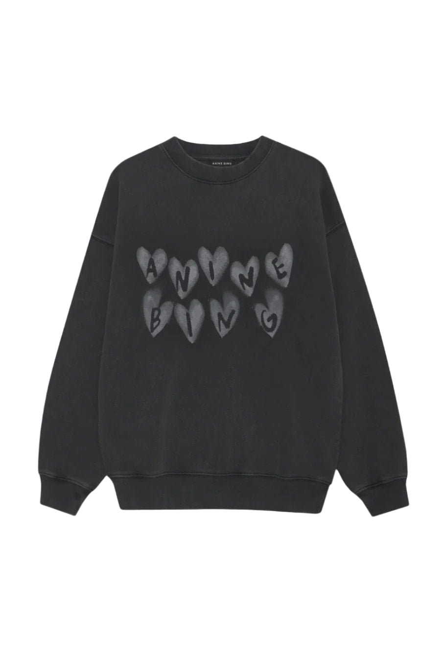 Anine Bing Spencer Sweatshirt Hearts in Washed Black