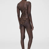 Anine Bing Bellamy Bikini Top in Black and Brown Leopard