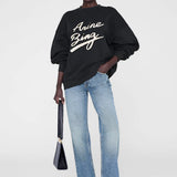 Anine Bing Miles Sweatshirt Chenille Signature in Black
