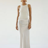 Almada Eni Satin Skirt in Pearl