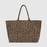 Anine Bing Leo Canvas Tote in Black and Brown Leopard