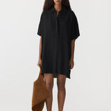 Bassike Boxy Placket Dress in Black