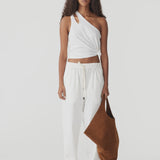 Bassike Crushed Cotton Pull on Pant in Natural