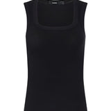 Bassike Low Scooped Rib Tank in Black