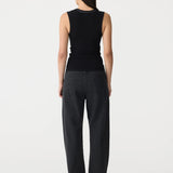 Bassike Low Scooped Rib Tank in Black