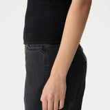 Bassike Low Scooped Rib Tank in Black