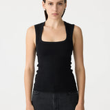 Bassike Low Scooped Rib Tank in Black
