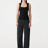 Bassike Low Scooped Rib Tank in Black