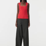 Bassike Low Scooped Rib Neck Tank in Hibiscus