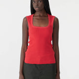 Bassike Low Scooped Rib Neck Tank in Hibiscus
