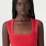 Bassike Low Scooped Rib Neck Tank in Hibiscus