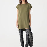 Bassike Sleeve Cut Off Tank Dress in Khaki Green