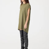 Bassike Sleeve Cut Off Tank Dress in Khaki Green