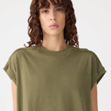 Bassike Sleeve Cut Off Tank Dress in Khaki Green