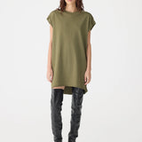 Bassike Sleeve Cut Off Tank Dress in Khaki Green