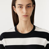 Bassike Stripe Side Split Short Sleeve Dress in Black and White