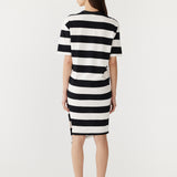 Bassike Stripe Side Split Short Sleeve Dress in Black and White