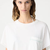 Bassike Boxy Pocket Detail Short Sleeve T-Shirt in White and Aloe Vera