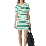 Bassike Crochet Stripe T-Shirt Knit in Aloe Vera and White