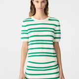 Bassike Crochet Stripe T-Shirt Knit in Aloe Vera and White