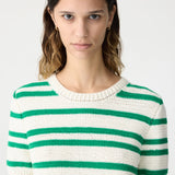 Bassike Crochet Stripe T-Shirt Knit in Aloe Vera and White