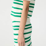 Bassike Crochet Stripe T-Shirt Knit in Aloe Vera and White