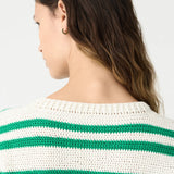 Bassike Crochet Stripe T-Shirt Knit in Aloe Vera and White
