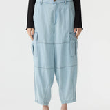 Bassike Denim Utility Cargo Pant in Light Vintage Blue