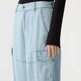 Bassike Denim Utility Cargo Pant in Light Vintage Blue