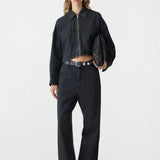 Bassike Denim Zip Front Crop Jacket in Washed Black